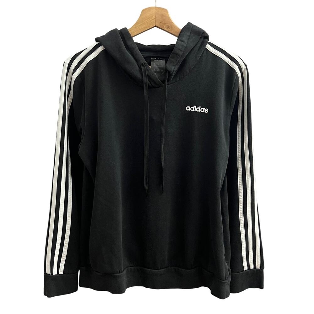 Adidas Women's MEDIUM Black Striped Long Sleeve Pullover Hoodie Sweater